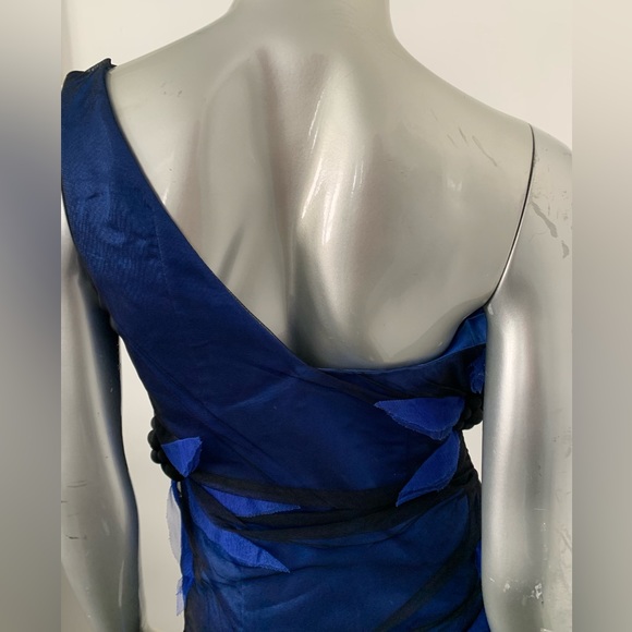One Shoulder mesh Tulle Overlay black & blue mini Dress w flower detail size 6 - Picture 8 of 15